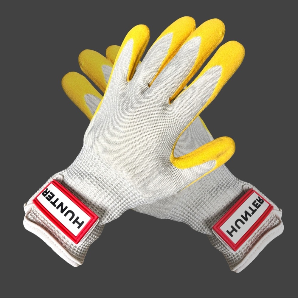 Hunter Rubberized Logo Work Gloves Yellow Red Sz L/XL Unisex